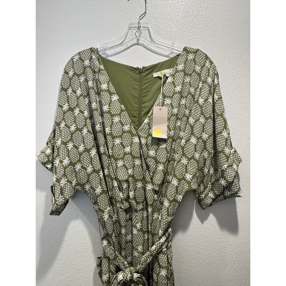 Boden Size 12T Tall Pineapple Print Alice Faux Wrap Romper Jumpsuit Belted Pea - Picture 2 of 7